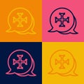 Pop art line Crusade icon isolated on color background. Vector