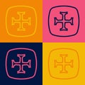 Pop art line Crusade icon isolated on color background. Vector