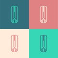 Pop art line Curling iron for hair icon isolated on color background. Hair straightener icon. Vector