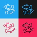 Pop art line Dead fish icon isolated on color background. Vector