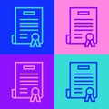 Pop art line Declaration of independence icon isolated on color background. Vector Illustration