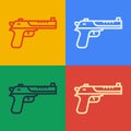 Pop art line Desert eagle gun icon isolated on color background. Vector