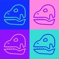 Pop art line Dinosaur skull icon isolated on color background. Vector Royalty Free Stock Photo