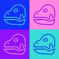 Pop art line Dinosaur skull icon isolated on color background. Vector