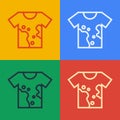 Pop art line Dirty t-shirt icon isolated on color background. Vector