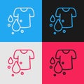 Pop art line Dirty t-shirt icon isolated on color background. Vector