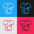 Pop art line Dirty t-shirt icon isolated on color background. Vector
