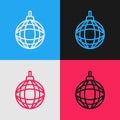 Pop art line Disco ball icon isolated on color background. Vector