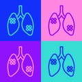 Pop art line Disease lungs icon isolated on color background. Vector