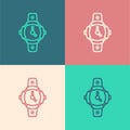 Pop art line Diving watch icon isolated on color background. Diving underwater equipment. Vector