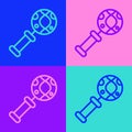 Pop art line DNA research, search icon isolated on color background. Magnifying glass and dna chain. Genetic engineering, cloning Royalty Free Stock Photo