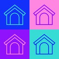 Pop art line Dog house icon isolated on color background. Dog kennel. Vector