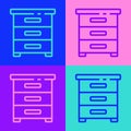 Pop art line Drawer with documents icon isolated on color background. Archive papers drawer. File Cabinet Drawer. Office