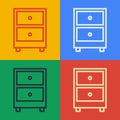 Pop art line Drawer with documents icon isolated on color background. Archive papers drawer. File Cabinet Drawer. Office