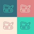 Pop art line Electric planer tool icon isolated on color background. Vector