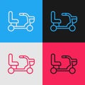 Pop art line Electric wheelchair for disabled people icon isolated on color background. Mobility scooter icon. Vector Royalty Free Stock Photo