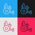 Pop art line Electric wheelchair for disabled people icon isolated on color background. Mobility scooter icon. Vector Royalty Free Stock Photo