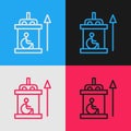 Pop art line Elevator for disabled icon isolated on color background. Vector