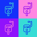 Pop art line Emergency brake icon isolated on color background. Vector