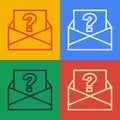 Pop art line Envelope with question mark icon isolated on color background. Letter with question mark symbol. Send in Royalty Free Stock Photo