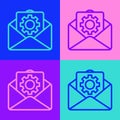 Pop art line Envelope setting icon isolated on color background. Vector Illustration