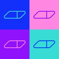 Pop art line Eraser or rubber icon isolated on color background. Vector Illustration