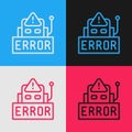 Pop art line Error in the operation program of the robot icon isolated on color background. A broken chip of a robot. Vector