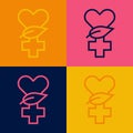 Pop art line Ethnoscience icon isolated on color background. Gardening, ethnoscience and organic concept. Vector