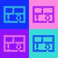 Pop art line Evacuation plan icon isolated on color background. Fire escape plan. Vector