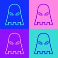 Pop art line Executioner mask icon isolated on color background. Hangman, torturer, executor, tormentor, butcher Royalty Free Stock Photo