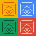 Pop art line Failed access cloud storage icon isolated on color background. Cloud technology data transfer and storage