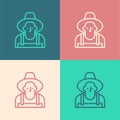 Pop art line Farmer in the hat icon isolated on color background. Vector