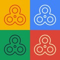 Pop art line Fidget spinner icon isolated on color background. Stress relieving toy. Trendy hand spinner. Vector