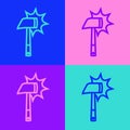 Pop art line Firefighter axe icon isolated on color background. Fire axe. Vector Royalty Free Stock Photo