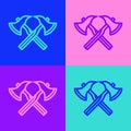 Pop art line Firefighter axe icon isolated on color background. Fire axe. Vector Royalty Free Stock Photo