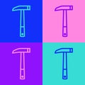 Pop art line Firefighter axe icon isolated on color background. Fire axe. Vector Royalty Free Stock Photo