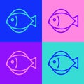 Pop art line Fish icon isolated on color background. Vector