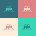 Pop art line Fisherman hat icon isolated on color background. Vector