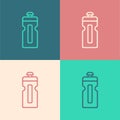 Pop art line Fitness shaker icon isolated on color background. Sports shaker bottle with lid for water and protein Royalty Free Stock Photo