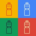 Pop art line Fitness shaker icon isolated on color background. Sports shaker bottle with lid for water and protein Royalty Free Stock Photo