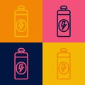 Pop art line Fitness shaker icon isolated on color background. Sports shaker bottle with lid for water and protein Royalty Free Stock Photo