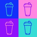 Pop art line Fitness shaker icon isolated on color background. Sports shaker bottle with lid for water and protein Royalty Free Stock Photo