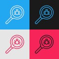 Pop art line Flea search icon isolated on color background. Vector
