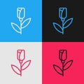 Pop art line Flower rose icon isolated on color background. Vector Royalty Free Stock Photo
