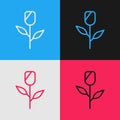 Pop art line Flower rose icon isolated on color background. Vector Royalty Free Stock Photo