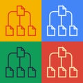 Pop art line Folder tree icon isolated on color background. Computer network file folder organization structure Royalty Free Stock Photo