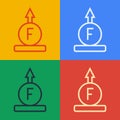 Pop art line Force of physic formula calculation icon isolated on color background. Vector