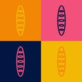 Pop art line French baguette bread icon isolated on color background. Vector Royalty Free Stock Photo