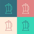 Pop art line French press icon isolated on color background. Vector Illustration
