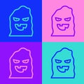 Pop art line Funny and scary ghost mask for Halloween icon isolated on color background. Happy Halloween party. Vector Royalty Free Stock Photo